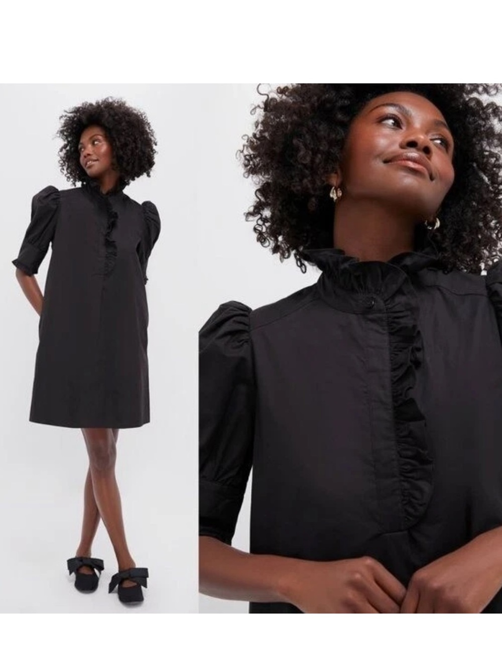 Pomander Place Black Gracelyn Mini Dress Size Medium Puff Sleeve A-Line